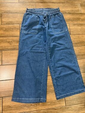 American Eagle Stretch Elastic Waist Hemp Blend Wide Leg Jeans Womens Size M